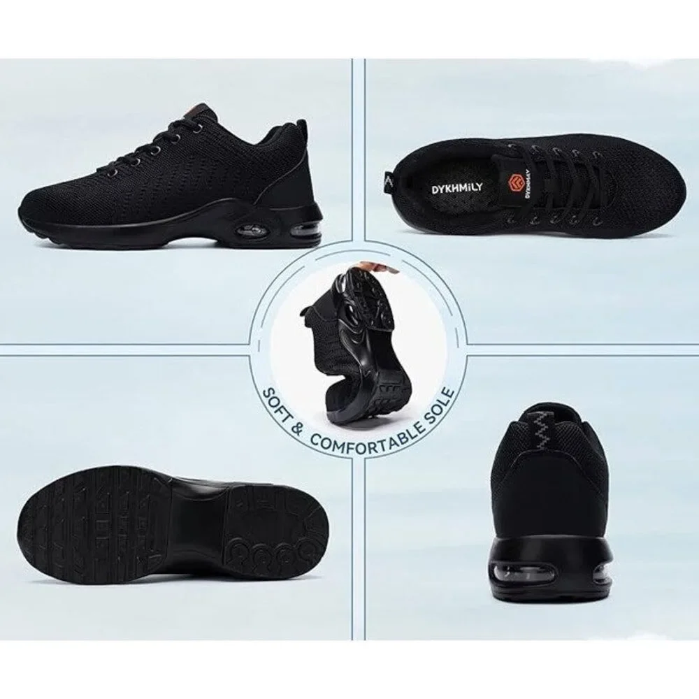 New DYKHMILY Womens Size 9W Wide Black Mesh Steel Toe Lace Up Safety Work Shoes